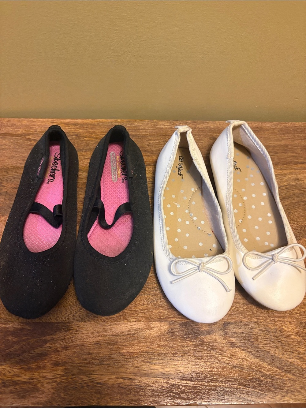 Skechers Girls Black Ballet Flats and White Bow Ballet Flats